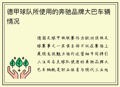 德甲球队所使用的奔驰品牌大巴车辆情况